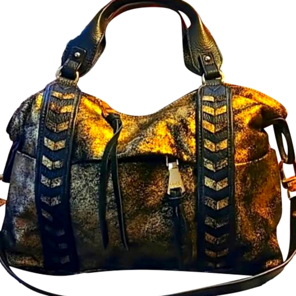 Aimee Kestenberg Black Gold Distressed Leather Bag new beutiful bag PRICE FIRM